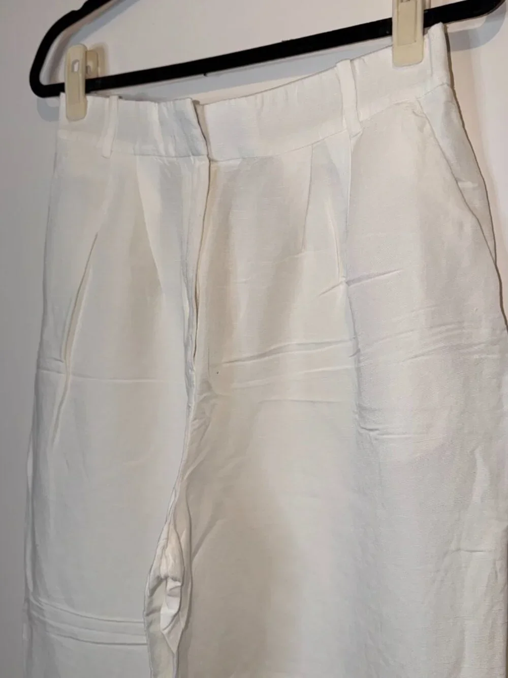 H&M White Linen Blend Wide Leg Pants Size 8